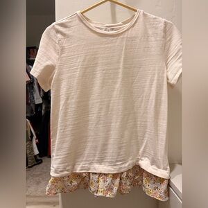 Cream Short Sleeve Top with floral ruffle hem